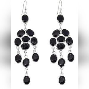 Sterling Silver Dangle Black Onyx Earrings